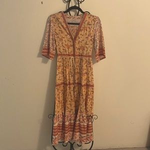 Peach floral maxi dress with buttons and tie waist